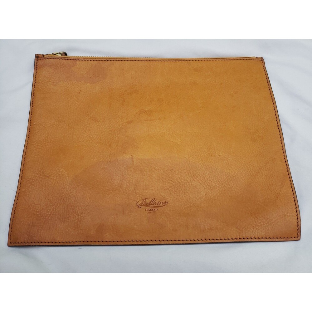 BOLDRINI SELLERIA Italy Genuine Leather Cognac Tablet Case Zipper Pouch